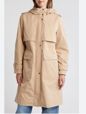 SAM EDELMAN Hooded Trench Coat In Sand. Size M. MSRP $180